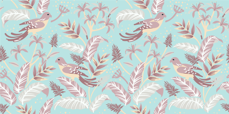 Tapete vinílico natureza com padrão floral azul e rosa - TenStickers