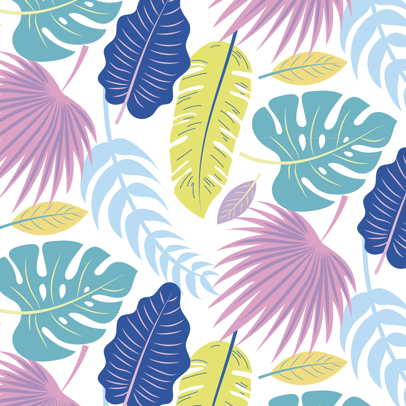 Tapete vinílico natureza com padrões de folhas coloridas - TenStickers