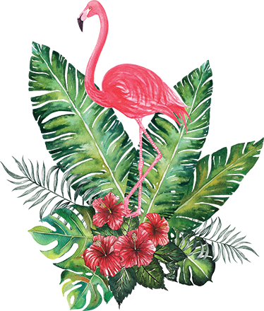 Tapete vinílico flores e plantas flamingo tropical grande - TenStickers