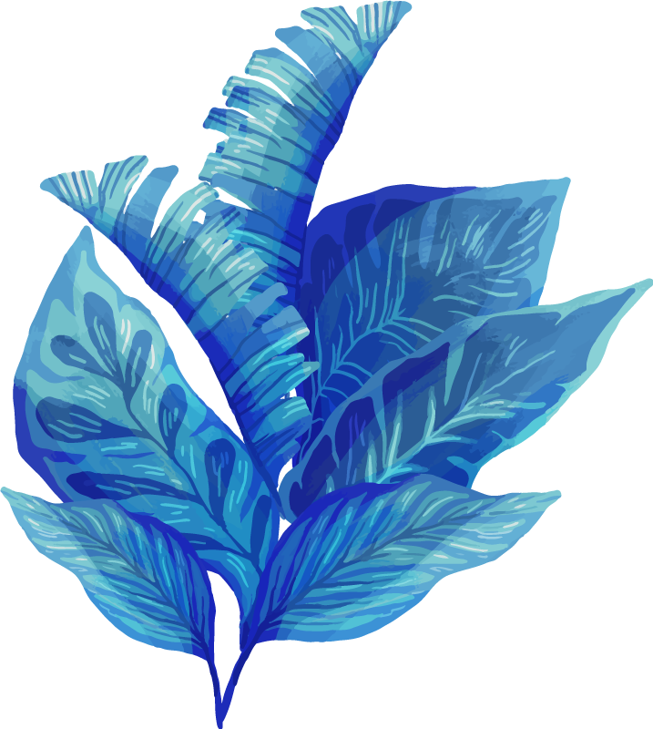 Tapete vinílico flores e plantas arranjo folhas azuis - TenStickers