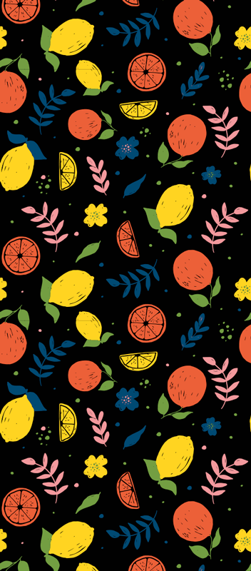 Tapete vinílico quarto frutas cítricas com folhas - TenStickers