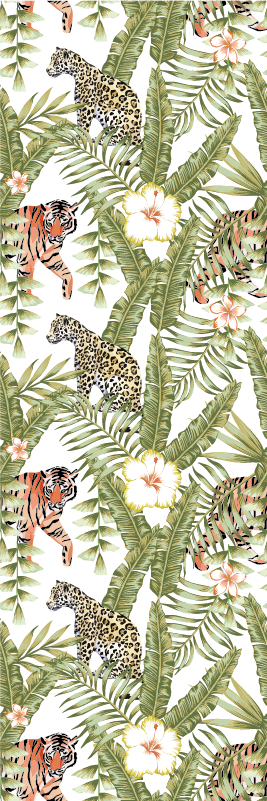 Tapete vinílico quarto folhas tropicais de leopardos - TenStickers