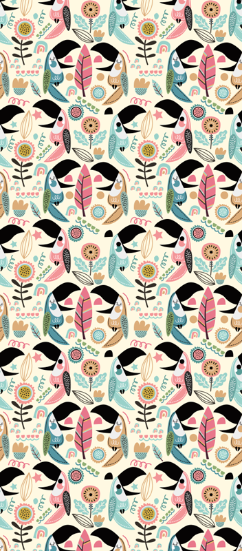 Tapete vinílico quarto folhas pastéis nórdicas azuis - TenStickers