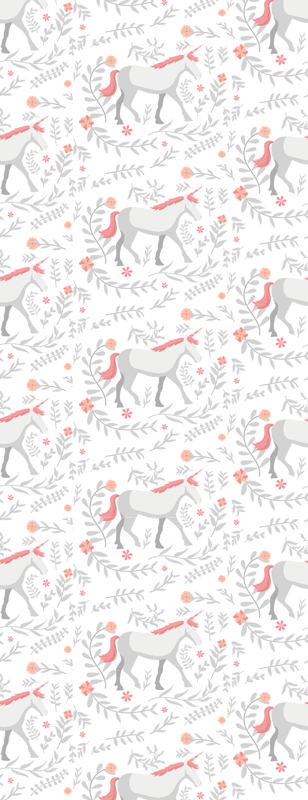 Tapete vinílico quarto padrão unicórnio com folhas - TenStickers