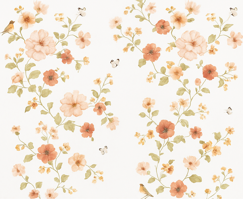 Tapete vinílico quarto flores brancas pequenas simples - TenStickers