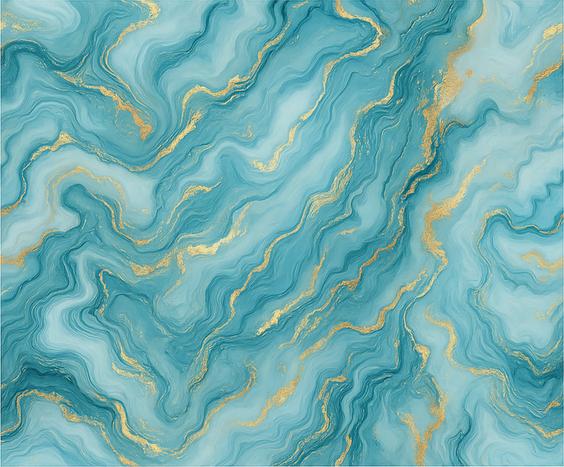 Tapete vinílico quarto estilo mármore azul claro e dourado - TenStickers