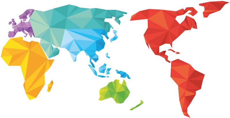 Tapete vinílico geométricas mapa mundi colorido - TenStickers