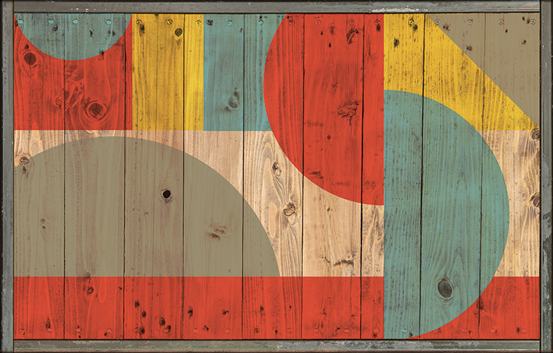 Tapete vinílico geométricas com madeira - TenStickers