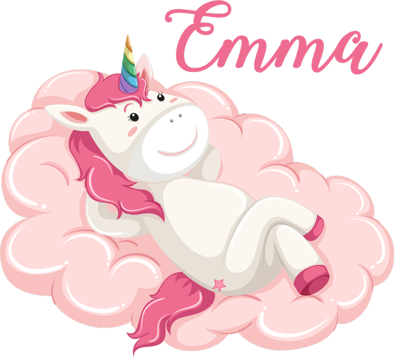 Tapete vinílico infantis unicórnio na nuvem com nome - TenStickers