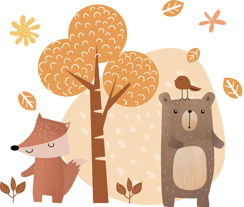 Tapete vinílico infantis animais e árvore - TenStickers