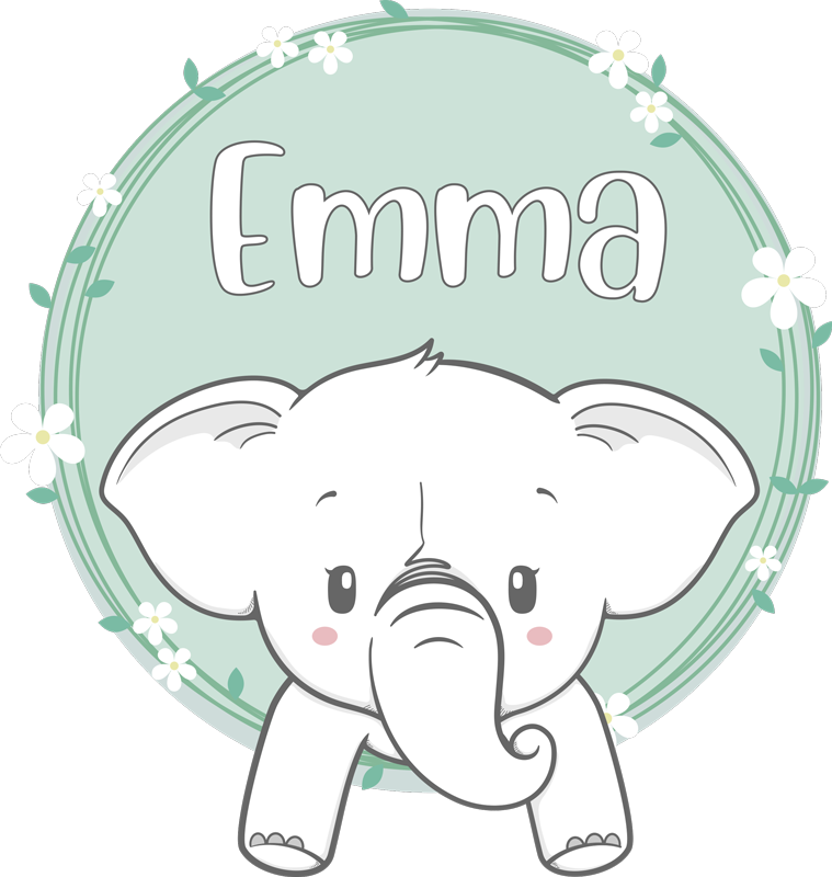 Tapete vinílico infantis elefante com nome - TenStickers