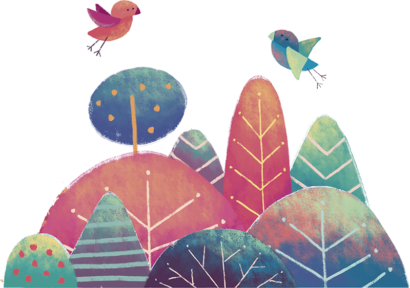 Tapete vinílico infantis Árvores azuis e rosas - TenStickers