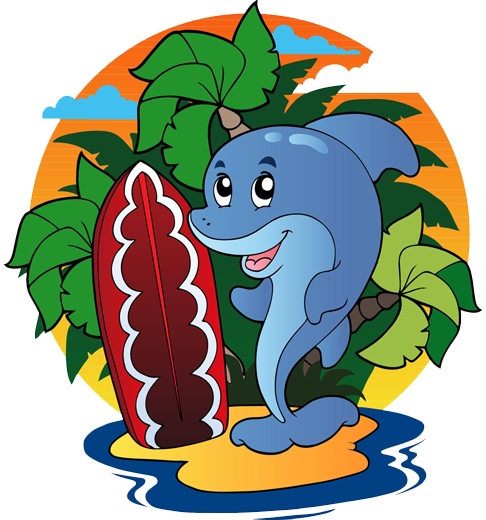 Tapete vinílico infantis surfando com golfinho - TenStickers
