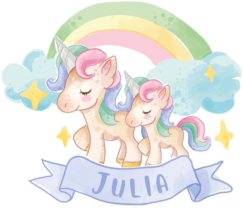 Tapete vinílico infantis unicórnios felizes no arco-íris - TenStickers