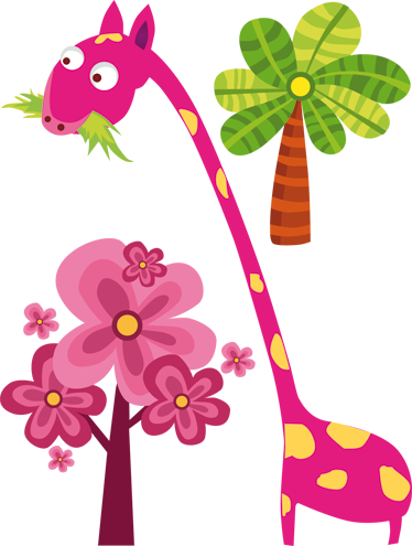 Tapete vinílico infantis girafa rosa comendo - TenStickers