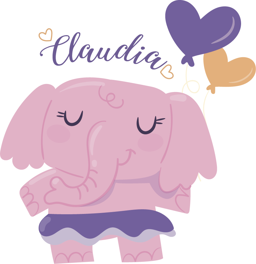 Tapete vinílico infantis elefante rosa com nome - TenStickers