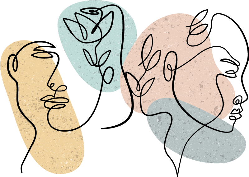 Tapete vinílico quarto rostos femininos em linha - TenStickers