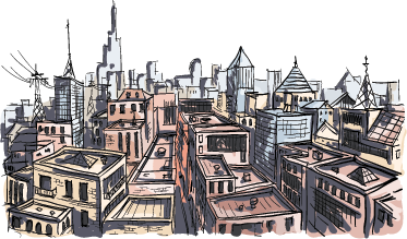 Tapete vinílico quarto aquarela da cidade - TenStickers