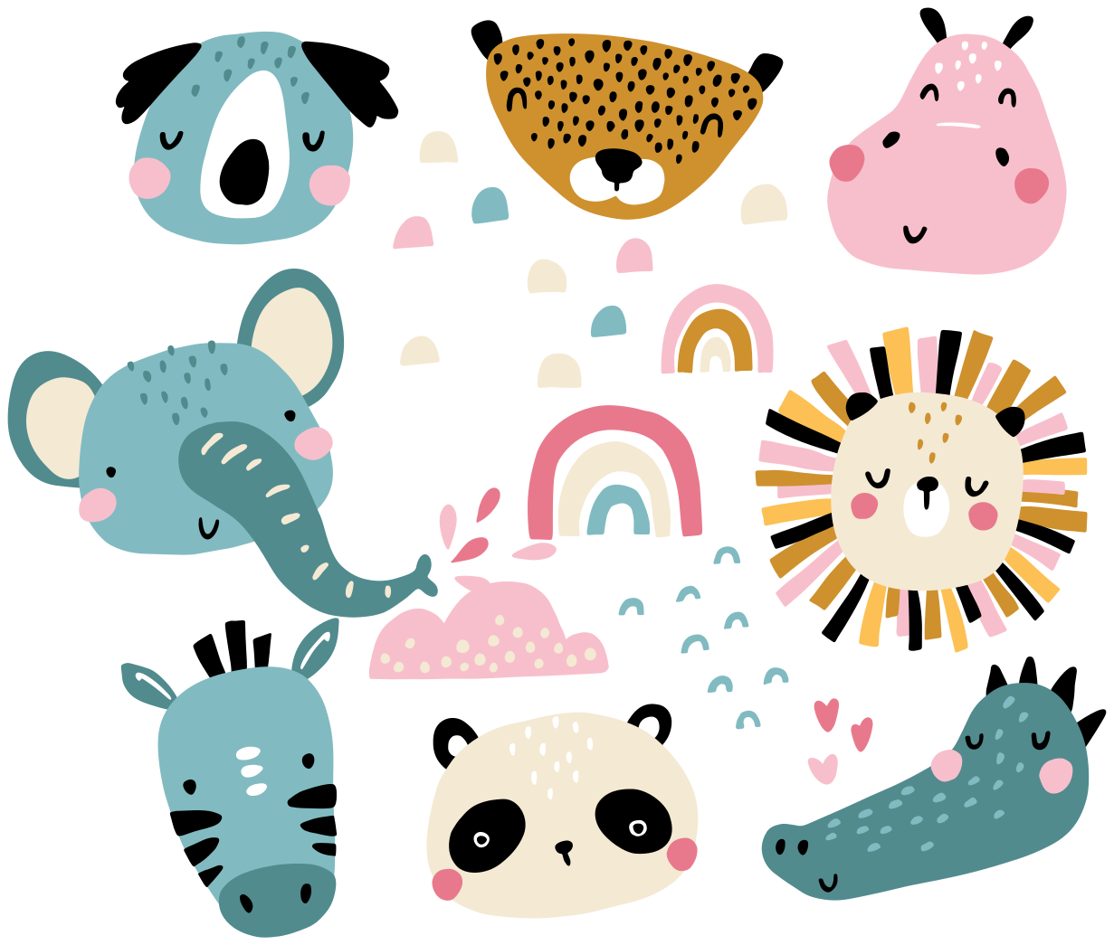 Tapete vinílico infantis animais pequenos estilo nórdico - TenStickers