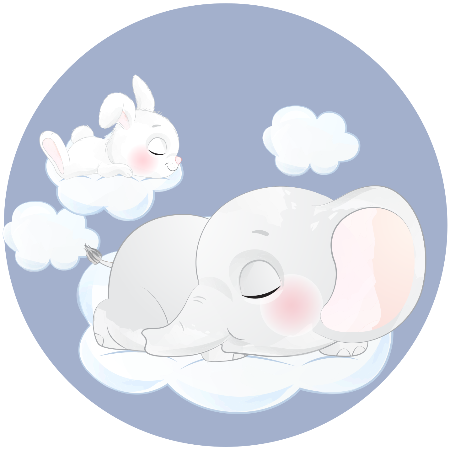 Tapete vinílico infantis elefante e coelho dormindo na nuvem - TenStickers