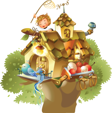 Tapete vinílico de jogos ilustração casa árvore - TenStickers