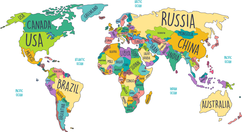 Tapete vinílico de mapa mundial mapa político mundial - TenStickers