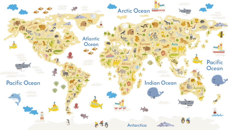Tapete vinílico de mapa mundial fauna en - TenStickers