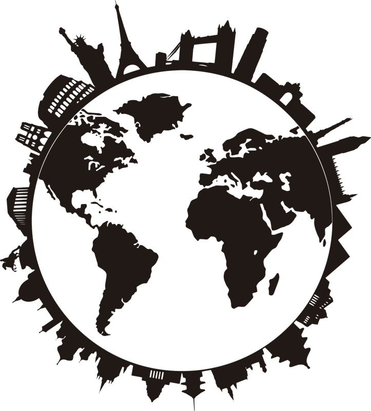 Tapete vinílico de mapa mundial com monumentos do mundo - TenStickers
