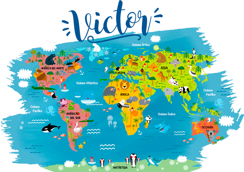 Tapete vinílico de mapa mundial com nomes em português - TenStickers