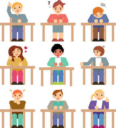 Tapete vinílico infantis adesivos de alunos na mesa - TenStickers