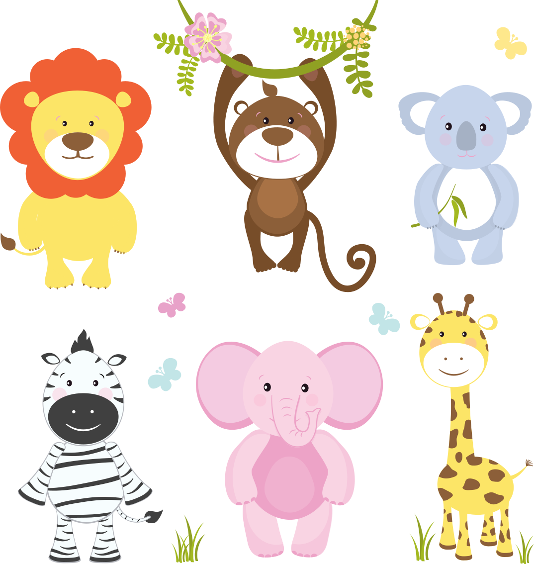 Tapete vinílico infantis animais de bebê coloridos - TenStickers