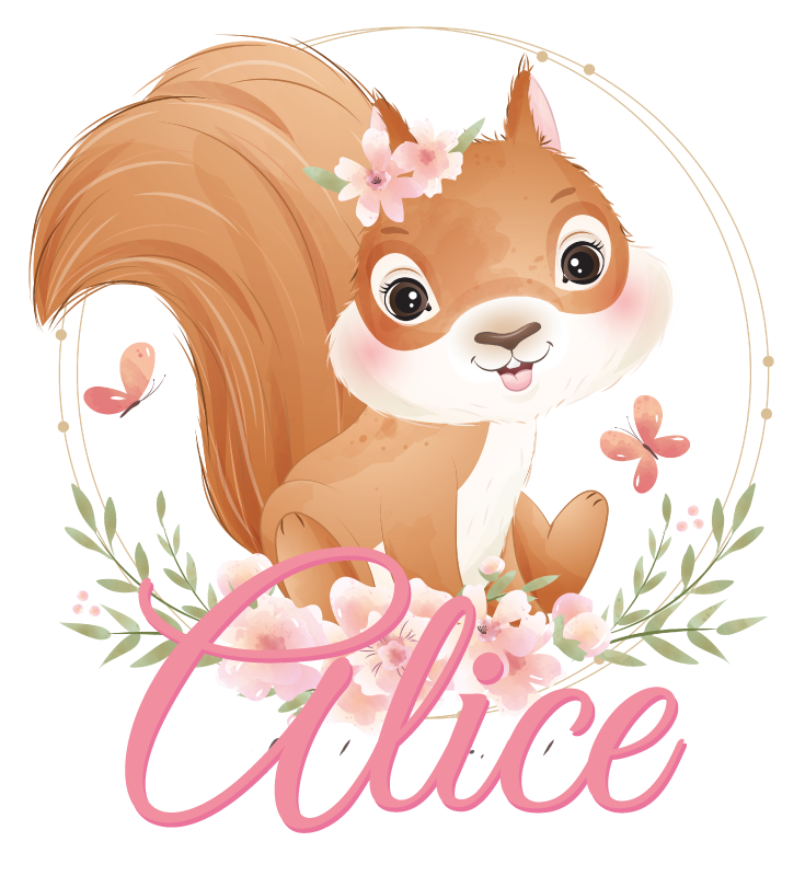 Tapete vinílico infantis esquilo fofo com nome - TenStickers