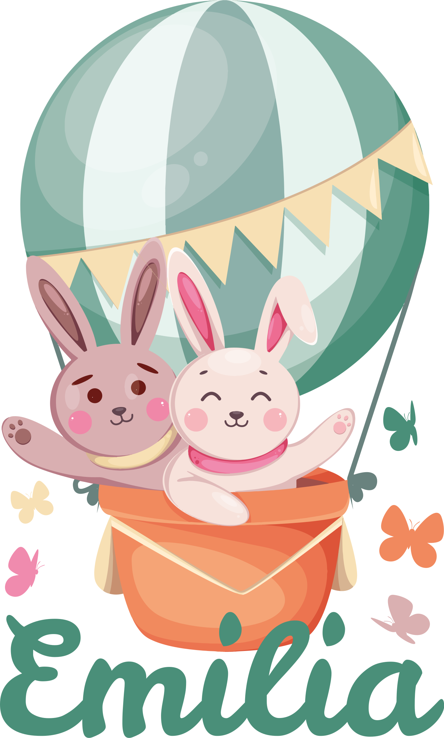 Tapete vinílico infantis coelhinhos personalizados em balão - TenStickers