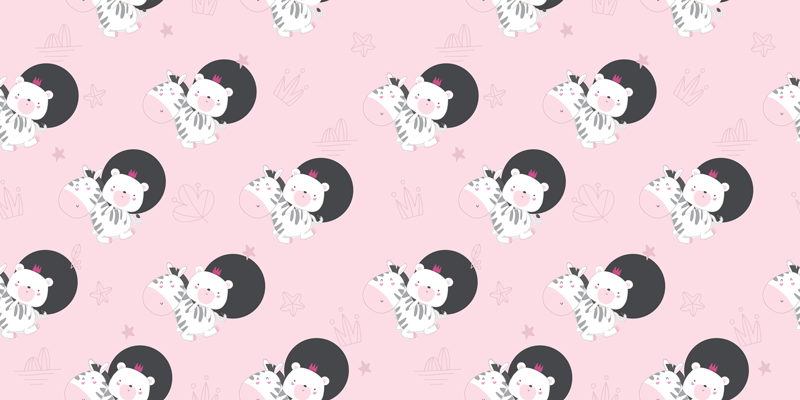 Tapete vinílico infantis mobiliário de zebra e urso - TenStickers