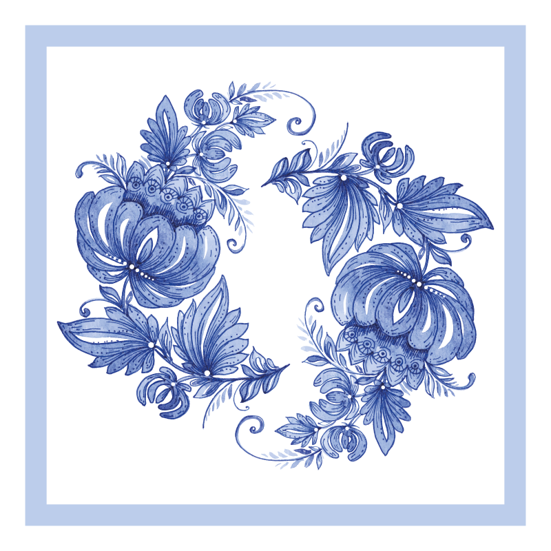 Tapete vinílico casa de banho ornamento horezu azul e branco - TenStickers