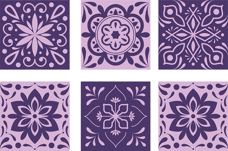 Tapete vinílico casa de banho azulejos florais roxos - TenStickers