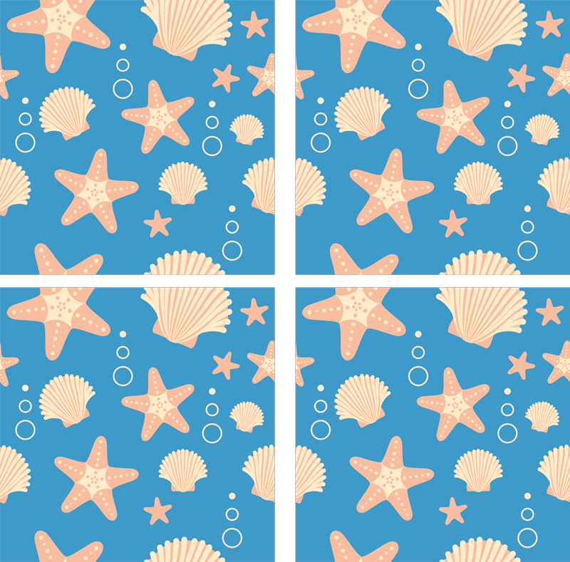 Tapete vinílico casa de banho estrelas do mar e conchas - TenStickers