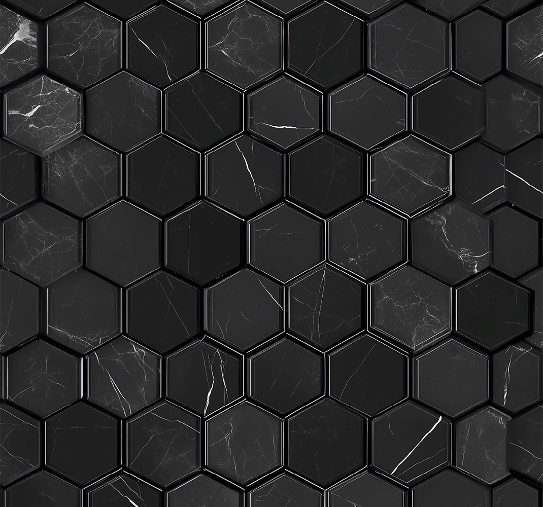 Tapete vinílico casa de banho hexágono preto - TenStickers