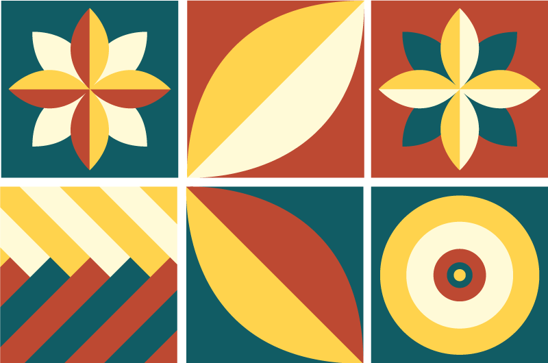 Tapete vinílico cozinha padrão verde e laranja - TenStickers