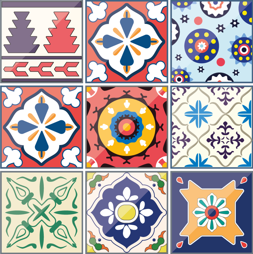 Tapete vinílico cozinha com azulejos ornamentais coloridos - TenStickers