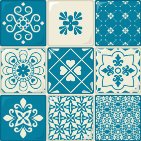 Tapete vinílico cozinha padrão cinza e azul - TenStickers