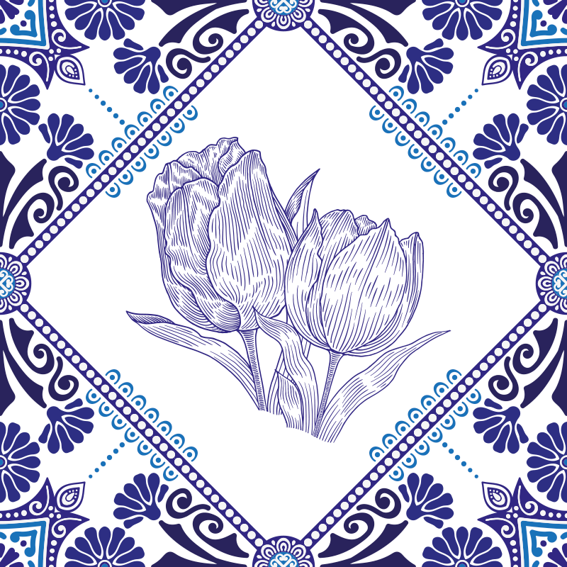 Tapete vinílico cozinha tulipas azuis de delft - TenStickers