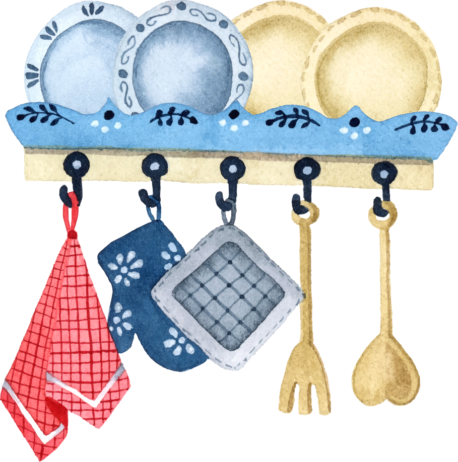 Tapete vinílico cozinha com utensílios em aquarela - TenStickers