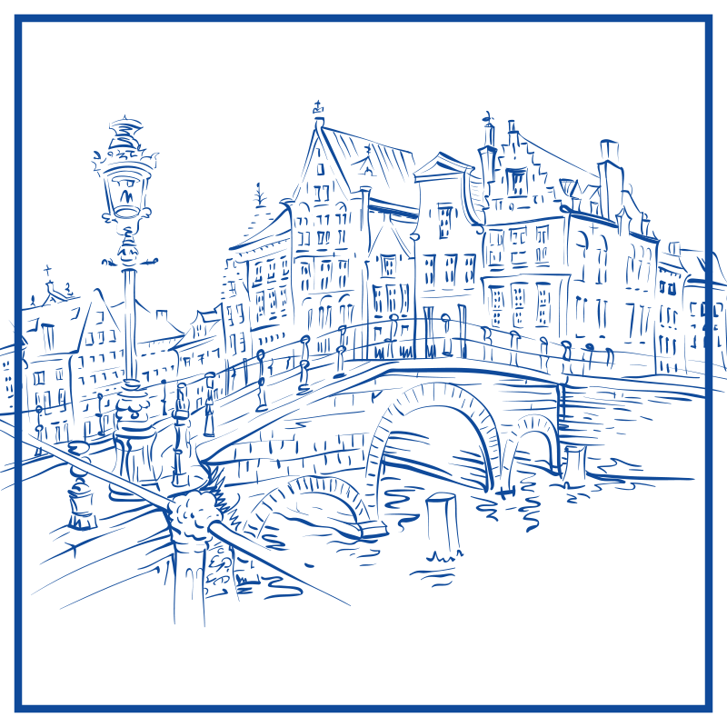 Tapete vinílico cozinha casas de canal em azul delft - TenStickers