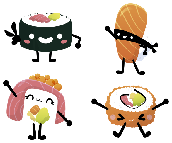 Tapete vinílico cozinha sushi fofo - TenStickers