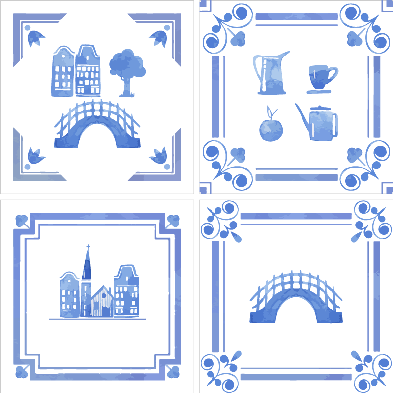 Tapete vinílico cozinha casas holandesas delft - TenStickers