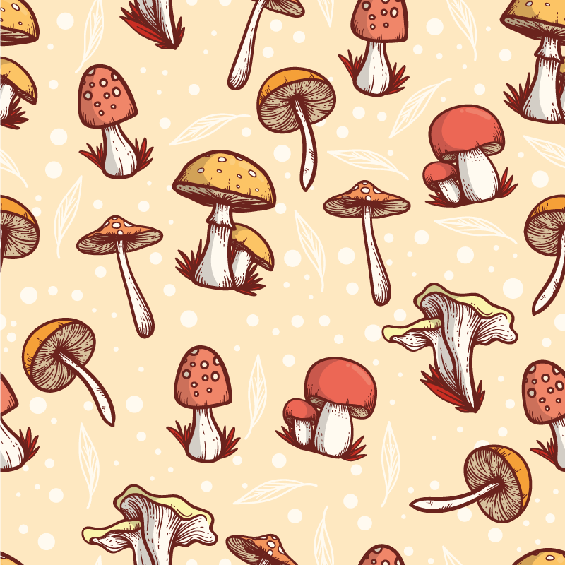 Tapete vinílico cozinha com design original de cogumelos - TenStickers