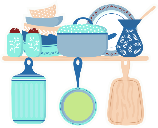 Tapete vinílico cozinha utensílios de cerâmica - TenStickers