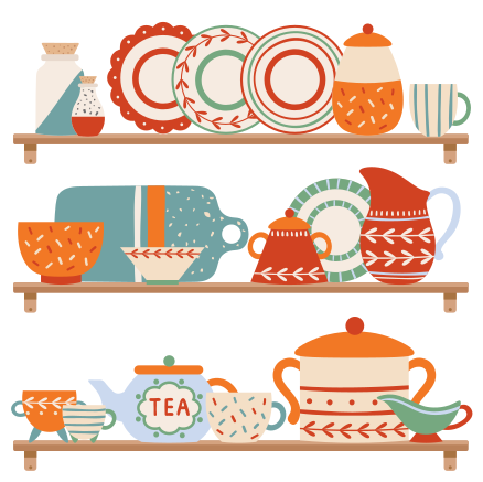 Tapete vinílico cozinha e utensílios na prateleira - TenStickers