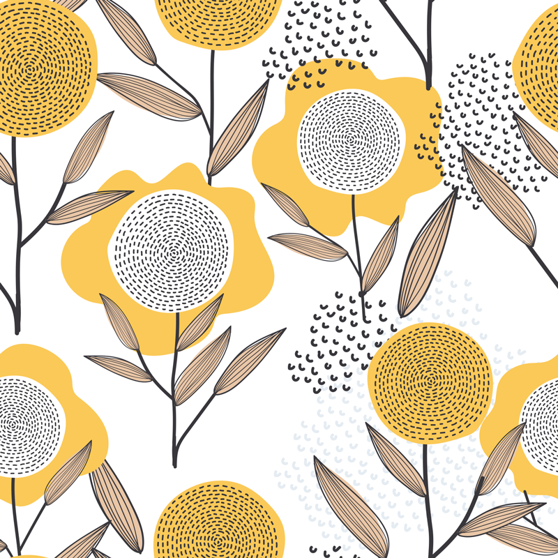Tapete vinílico cozinha padrão floral amarelo abstrato - TenStickers